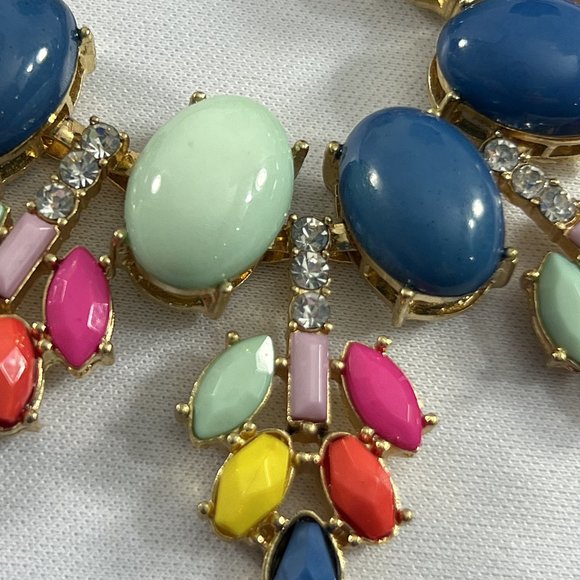 Bright Spring Colors Gold Tone Bib Necklace Double Chain Rhinestones 17-20" - Picture 5 of 11